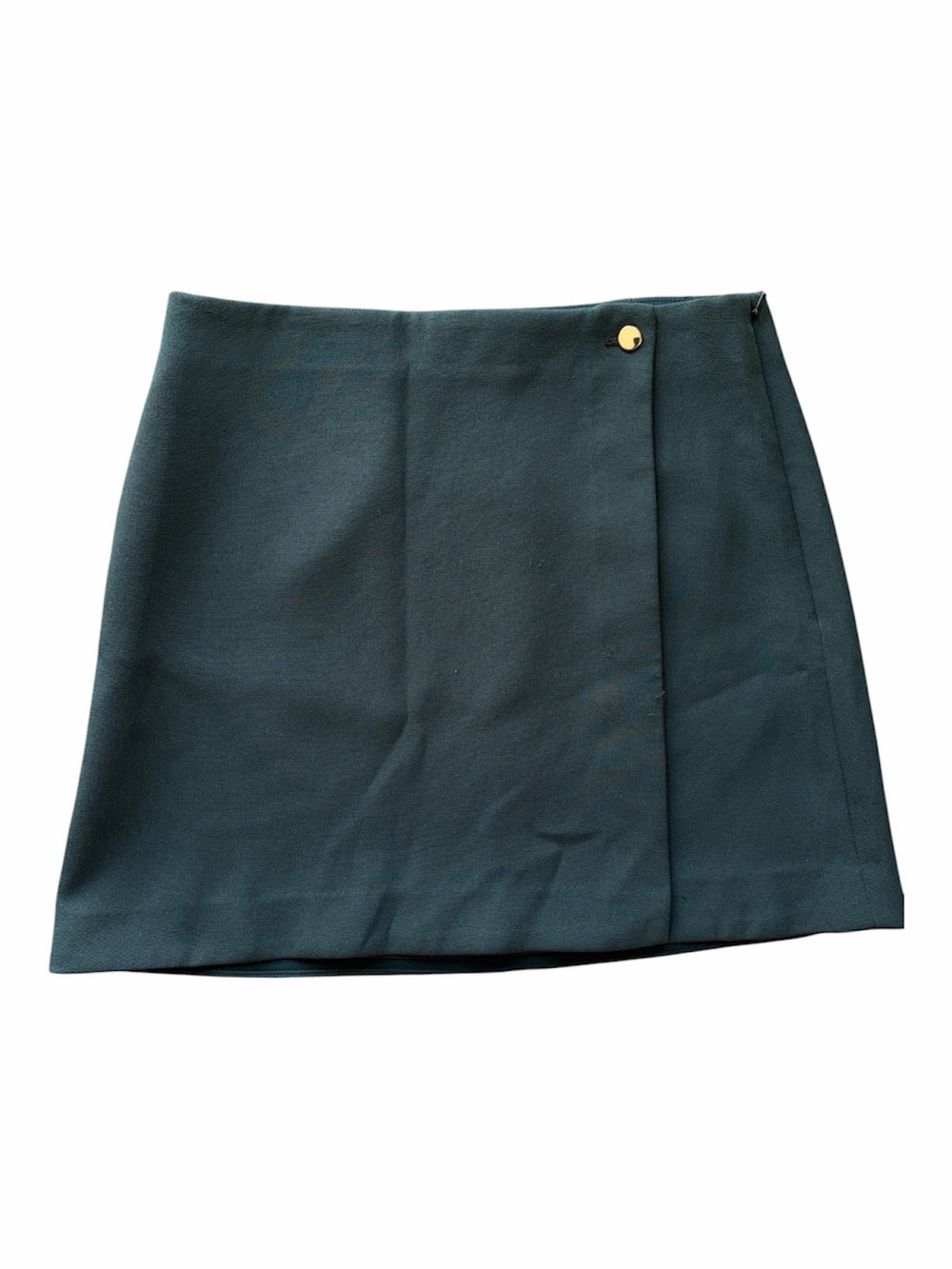 Babaton Wayne Mini Wrap Skirt Dark Green A-Line Gold Button Size Zip Classic